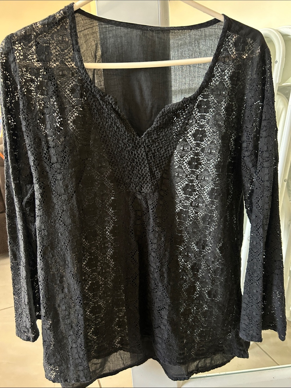 jcpenney Black Lace V-Neck Long Sleeve Tunic